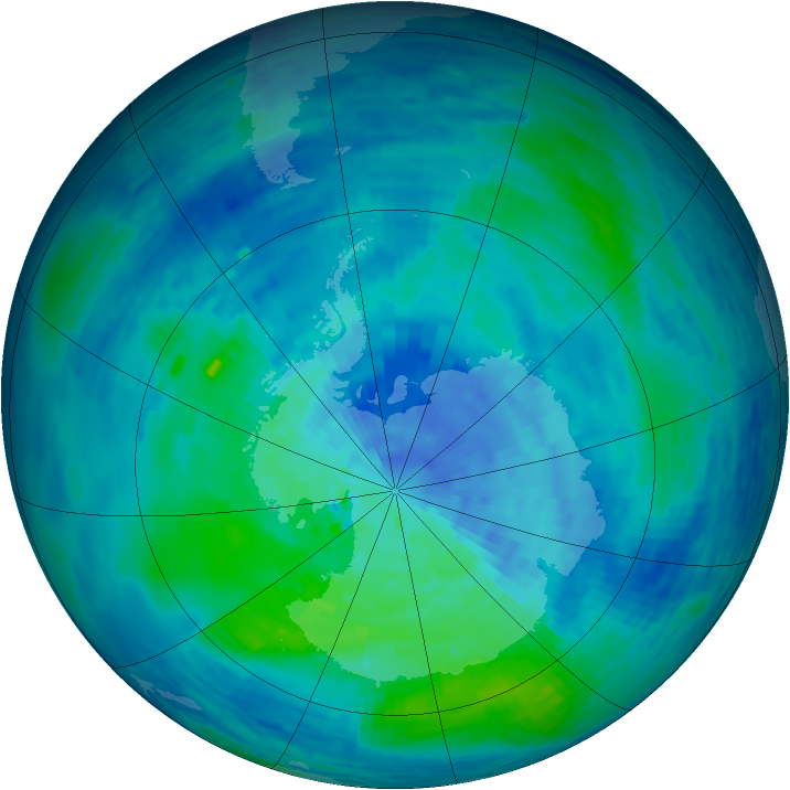 Antarctic ozone map for 13 March 1994